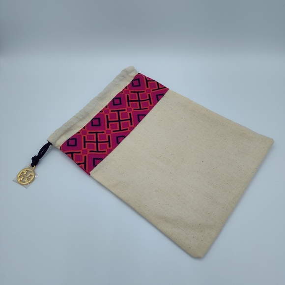 Tory Burch Accessories - Tory Burch Geo Print Canvas Drawstring Pouch Dust Bag Pink Orange Navy Purple